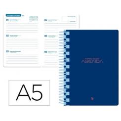 Agenda escolar LIDERPAPEL 25-2 6 espiral CLASSIC azul oscuro semana vista A5 bilingüe papel FSC 70 gr.