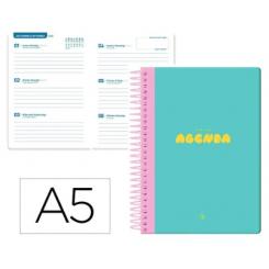 Agenda escolar LIDERPAPEL 25-2 6 espiral CLASSIC azul turquesa semana vista A5 bilingüe papel FSC 70 gr.