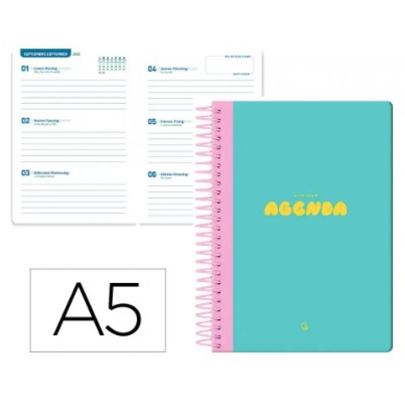 agenda-escolar-liderpapel-25-2-6-espiral-classic-azul-turquesa-semana-vista-a5-bilingue-papel-fsc-70-gr