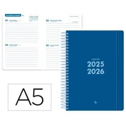 Agenda escolar LIDERPAPEL 25-26 espiral BASIC azul oscuro 2 días página A5 bilingüe papel FSC 70 gr.