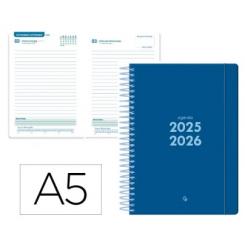 Agenda escolar LIDERPAPEL 25-26 espiral BASIC azul oscuro día página A5 bilingüe papel FSC 70 gr.