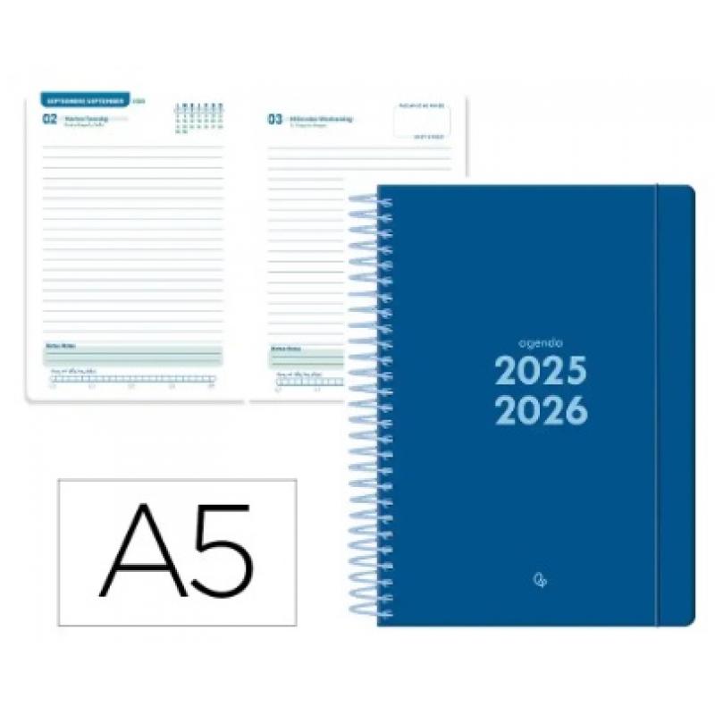 agenda-escolar-liderpapel-25-26-espiral-basic-azul-oscuro-dia-pagina-a5-bilingue-papel-fsc-70-gr