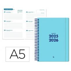 Agenda escolar LIDERPAPEL 25-26 espiral BASIC azul semana vista A5 bilingüe papel FSC 70 gr.