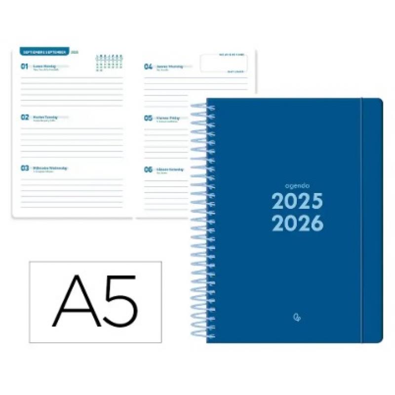 agenda-escolar-liderpapel-25-26-espiral-basic-azul-semana-vista-a5-bilingue-papel-fsc-70-gr