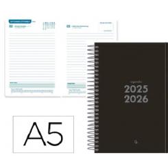 Agenda escolar LIDERPAPEL 25-26 espiral BASIC negro día página A5 bilingüe papel FSC 70 gr FSC 70 gr.