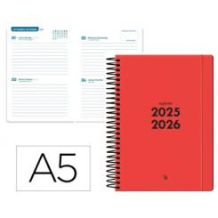 Agenda escolar LIDERPAPEL 25-26 espiral BASIC rojo 2 días página A5 bilingüe papel FSC 70 gr.