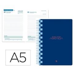 Agenda escolar LIDERPAPEL 25-26 espiral CLASSIC azul oscuro día página A5 bilingüe papel FSC 70 gr.