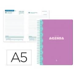 Agenda escolar LIDERPAPEL 25-26 espiral CLASSIC morado día página A5 bilingüe papel FSC 70 gr.