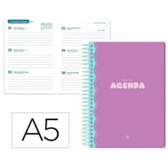Agenda escolar LIDERPAPEL 25-26 espiral CLASSIC morado semana vista A5 bilingüe papel FSC 70 gr.