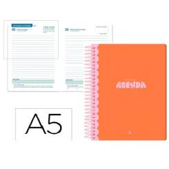 Agenda escolar LIDERPAPEL 25-26 espiral CLASSIC naranja día página A5 bilingüe papel FSC 70 gr.
