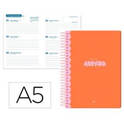 Agenda escolar LIDERPAPEL 25-26 espiral CLASSIC naranja semana vista A5 bilingüe papel FSC 70 gr.