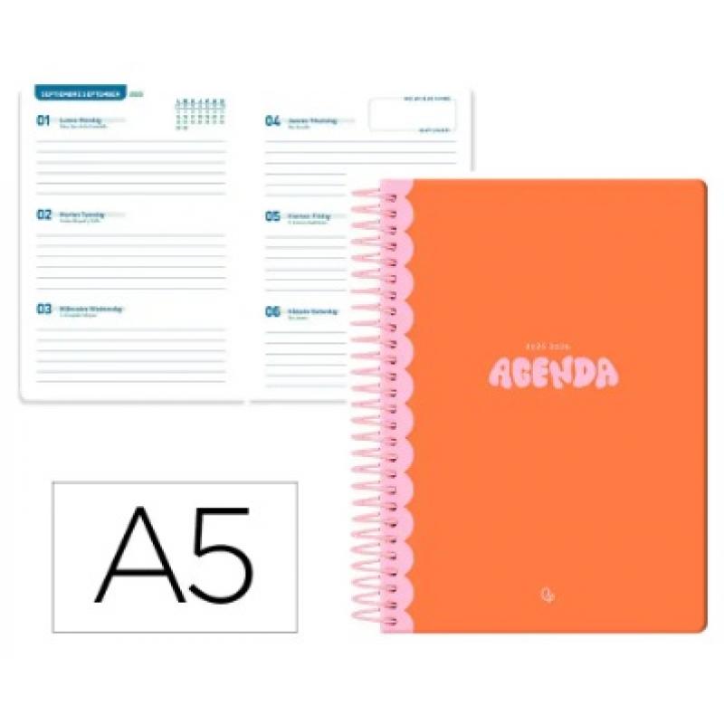 agenda-escolar-liderpapel-25-26-espiral-classic-naranja-semana-vista-a5-bilingue-papel-fsc-70-gr