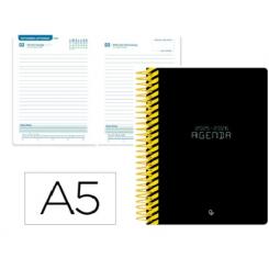 Agenda escolar LIDERPAPEL 25-26 espiral CLASSIC negro día página A5 bilingüe papel FSC 70 gr.