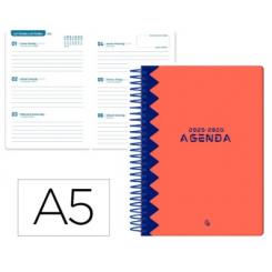 Agenda escolar LIDERPAPEL 25-26 espiral CLASSIC rojo semana vista A5 bilingüe papel FSC 70 gr.