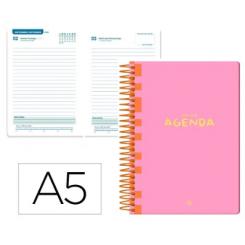 Agenda escolar LIDERPAPEL 25-26 espiral CLASSIC rosa diapagina A5 bilingüe papel FSC 70 gr