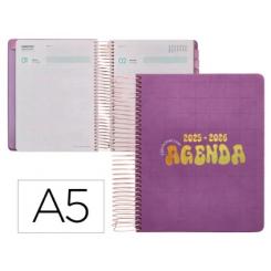 Agenda escolar LIDERPAPEL 25-26 espiral KYMOLOS día página A5 bilingüe papel FSC 80 gr.