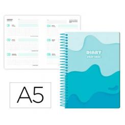 Agenda escolar LIDERPAPEL 25-26 espiral MELTING azul semana vista A5 bilingüe papel FSC 80 gr.