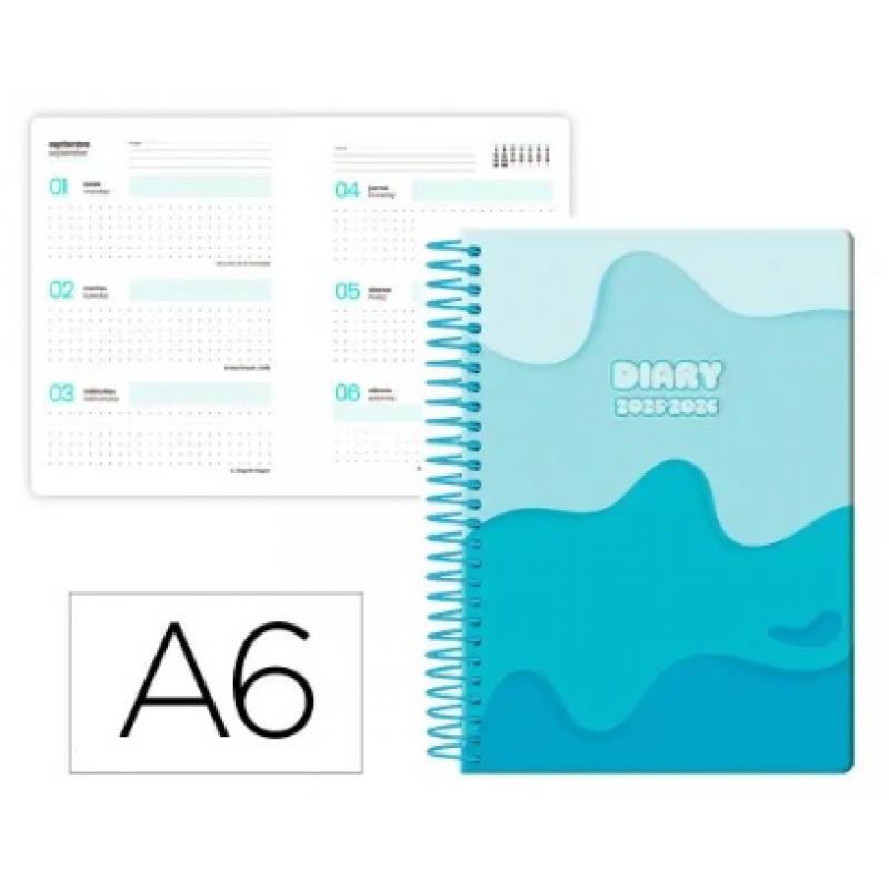 agenda-escolar-liderpapel-25-26-espiral-melting-azul-semana-vista-a6-bilingue-papel-fsc-80-gr
