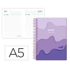 Agenda escolar LIDERPAPEL 25-26 espiral MELTING morado día página A5 bilingüe papel FSC 80 gr.