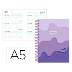 Agenda escolar LIDERPAPEL 25-26 espiral MELTING morado semana vista A5 bilingüe papel FSC 80 gr