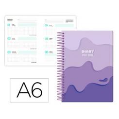 Agenda escolar LIDERPAPEL 25-26 espiral MELTING morado semana vista A6 bilingüe papel FSC 80 gr.