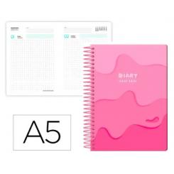 Agenda escolar LIDERPAPEL 25-26 espiral MELTING rosa día página A5 bilingüe papel FSC 80 gr.