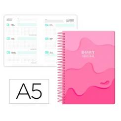 Agenda escolar LIDERPAPEL 25-26 espiral MELTING rosa semana vista A5 bilingüe papel FSC 80 gr.