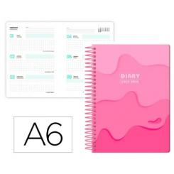Agenda escolar LIDERPAPEL 25-26 espiral MELTING rosa semana vista A6 bilingüe papel FSC 80 gr.