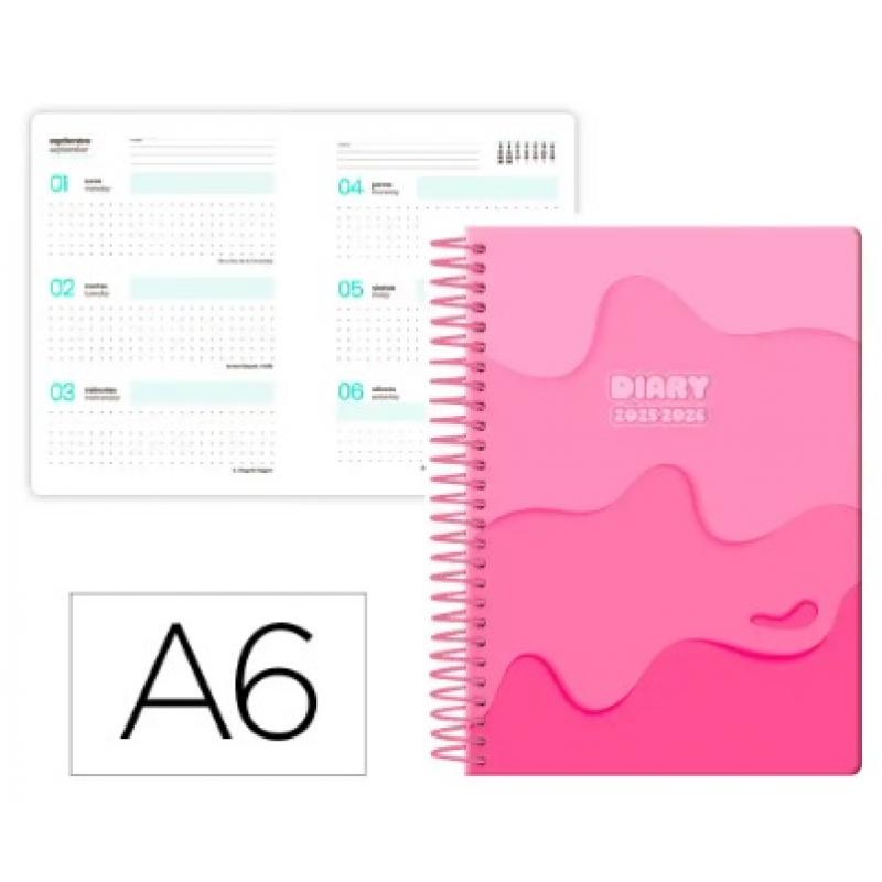 agenda-escolar-liderpapel-25-26-espiral-melting-rosa-semana-vista-a6-bilingue-papel-fsc-80-gr