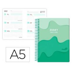 Agenda escolar LIDERPAPEL 25-26 espiral MELTING verde semana vista A5 bilingüe papel FSC 80 gr.