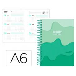 Agenda escolar LIDERPAPEL 25-26 espiral MELTING verde semana vista A6 bilingüe papel FSC 80 gr.