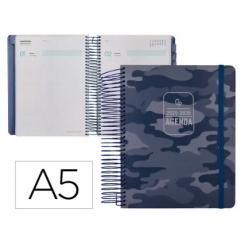 Agenda escolar LIDERPAPEL 25-26 espiral PATTERNS MILITAR gris día página A5 bilingüe papel FSC 80 gr.