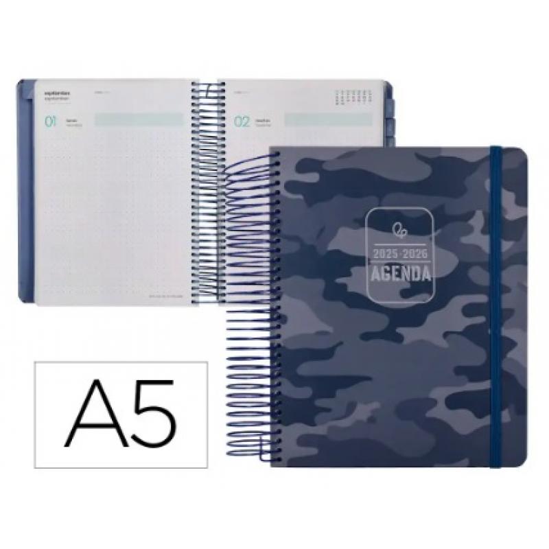 agenda-escolar-liderpapel-25-26-espiral-patterns-militar-gris-dia-pagina-a5-bilingue-papel-fsc-80-gr