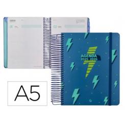 Agenda escolar LIDERPAPEL 25-26 espiral PATTERNS RAYOS azul día página A5 bilingüe papel FSC 80 gr