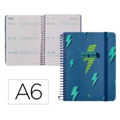 Agenda escolar LIDERPAPEL 25-26 espiral PATTERNS RAYOS azul semana vista A6 bilingüe papel FSC 80 gr.