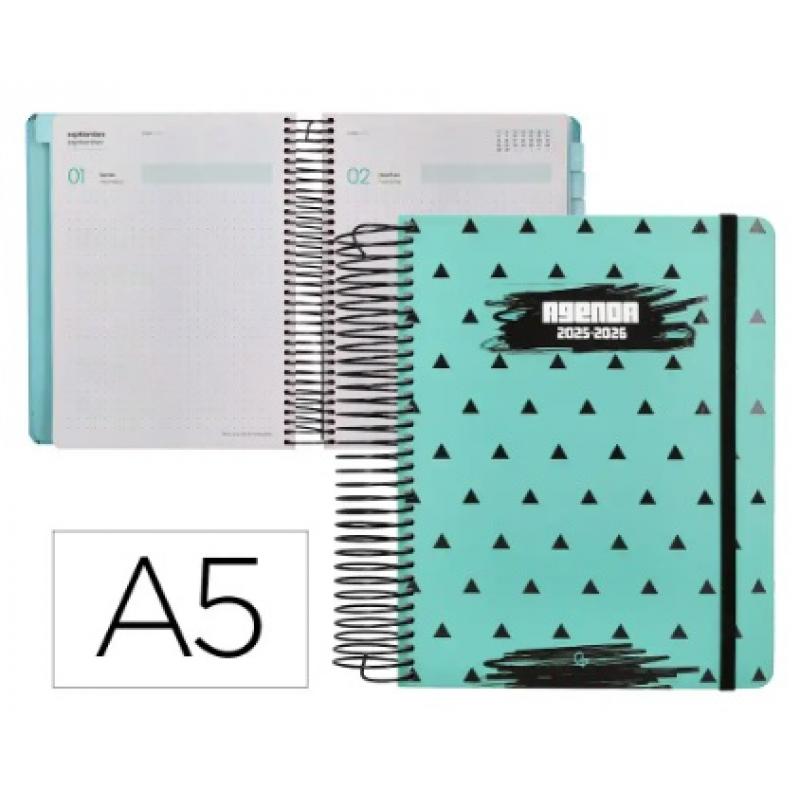agenda-escolar-liderpapel-25-26-espiral-patterns-triangulos-dia-pagina-a5-bilingue-papel-fsc-80-gr