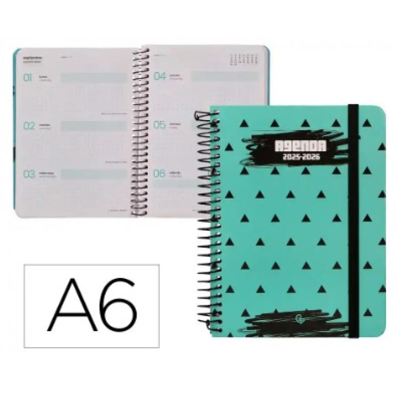 agenda-escolar-liderpapel-25-26-espiral-patterns-triangulos-semana-vista-a6-bilingue-papel-fsc-80-gr