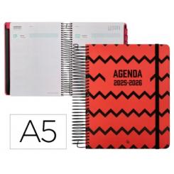 Agenda escolar LIDERPAPEL 25-26 espiral PATTERNS ZIGZAG día página A5 bilingüe papel FSC.
