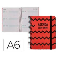 Agenda escolar LIDERPAPEL 25-26 espiral PATTERNS ZIGZAG semana vista A6 bilingüe papel FSC 80 gr.