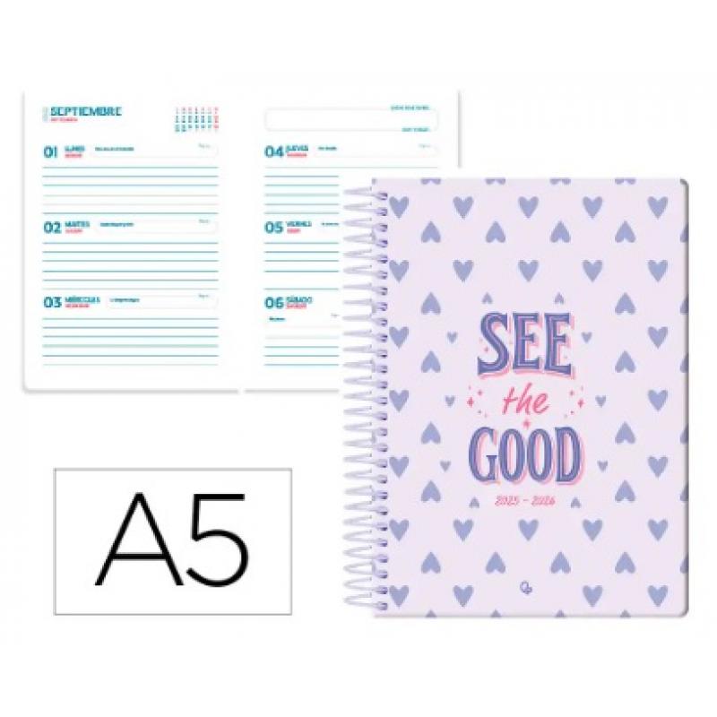 agenda-escolar-liderpapel-25-26-espiral-petite-corazones-semana-vista-a5-bilingue-papel-fsc-80-gr