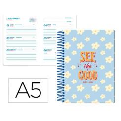 Agenda escolar LIDERPAPEL 25-26 espiral PETITE FLORES semana vista A5 bilingüe papel FSC 80 gr