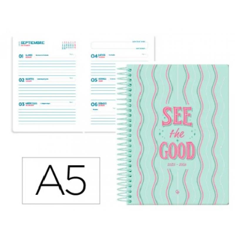 agenda-escolar-liderpapel-25-26-espiral-petite-lineas-semana-vista-a5-bilingue-papel-fsc-80-gr