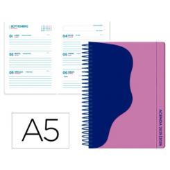 Agenda escolar LIDERPAPEL 25-26 espiral WAVES morado semana vista A5 bilingüe papel FSC 80 gr