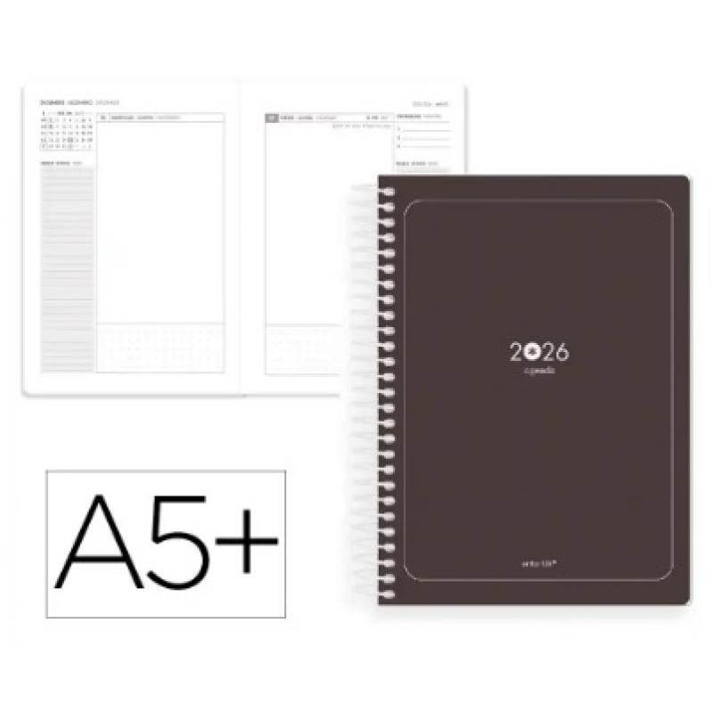 Agenda Espiral ANTARTIK ESSENTIALS A5+ 2026 D/P negro Papel 80G FSC