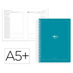 Agenda Espiral ANTARTIK ESSENTIALS A5+ 2026 D/P turquesa Papel 80G FSC