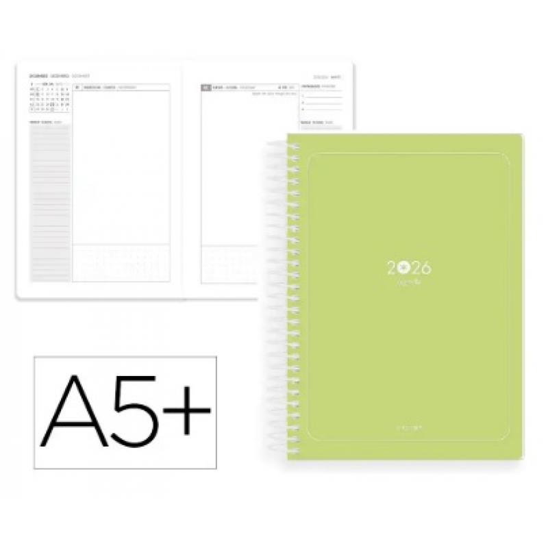 Agenda Espiral ANTARTIK ESSENTIALS A5+ 2026 D/P verde Papel 80G FSC