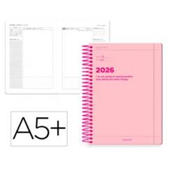 Agenda Espiral ANTARTIK MANIFEST A5+ 2026 D/P  Rosa Papel 80G FSC