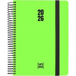 Agenda espiral c/gomas A5 2026 D/P 15x21 NEON verde