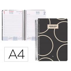 Agenda espiral LIDERPAPEL CLASSIC A4 2025 D/P blanco y negro 2 papel 70 gr