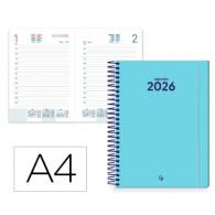 Agenda Espiral LIDERPAPEL CLASSIC A4 2026 D/P Azul Claro Papel 70 gr FSC